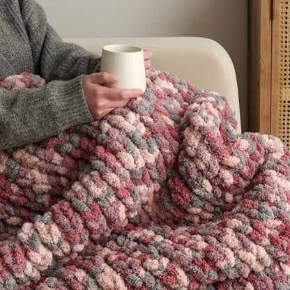 Jumbo Chunky Yarn for Hand Knitting - Super Thick Chenille Chunky Yarn for Crocheting - Extra Soft Bulky Fluffy Blanket Big Yarns 8 Jumbo Pack (27yds,8 oz Each Skein) - color: Blush Petal
