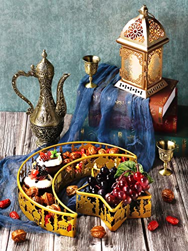 2PCS Ramadan Serving Trays Decorations for Home - Moon Star Shaped Eid Mubarak Table Decor Gifts, Islam Muslim Al-Fitr Iftar Party Crescent Iron Platters Dishes(Palace Pattern) - style: Palace