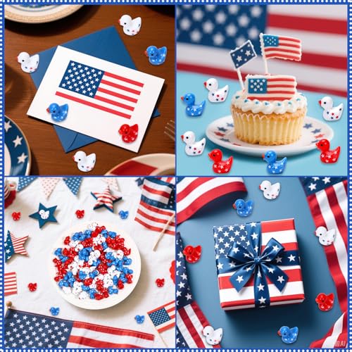 JUNEBRUSHS 50 Pcs Patriotic Ducks Mini Resin Duck 4th of July Tiny Ducks Red White Blue Miniature Ornaments for Vase Filler Jewelry Making DIY Crafts Party Gifts Decorations - style: Independence Style