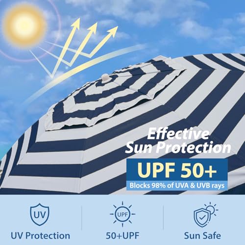 AMMSUN Shade Umbrella, Premium Portable Umbrella with Stand, 6.5ft Lightweight Free Standing Canopy for Sporting Games, Adjustable Instant Sun Protection and Easy to Carry, Stripe Blue - color: Stripe Blue