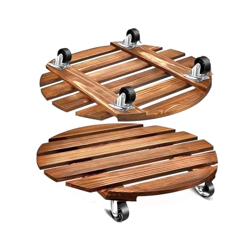 2 Pack Plant Caddy with Wheels, 14 Inch Rolling Plant Stand Heavy Duty with Metal Lockable Casters, Wooden Plant Dolly for Outdoor Indoor, Large Flower Pot, Patio (14inch-2 pack) - size: 14inch-2 pack