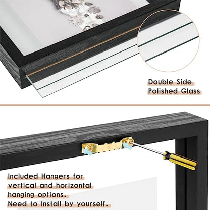 MUYE 8x10 Floating Frames Set of 2,Double Glass Picture Frame Display Any Size Photo up to 8x10,Wall Mount or Tabletop Standing,Black - color: Black, size: 8x10