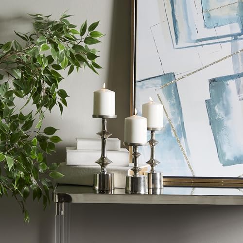 CosmoLiving by Cosmopolitan Aluminum Metal Decorative Candle Holder Pillar Candle Stand, Set of 3 Candlestick Holder 10', 9', 7'H, Silver - color: Silver