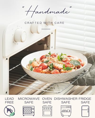 getstar Pasta Bowls, Large Salad Serving Bowls (9.2 inch/42 oz), Ceramic Bowl Plates Set of 4, Farmhouse Embossments, Microwave and Dishwasher Safe - size: 9.2"/42oz