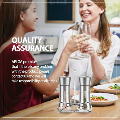 Aelga Salt and Pepper Shakers with Holder, Salt Shaker for the Kitchen with Adjustable Pour Holes for Himalayan, Kosher, and Sea Salts - color: Silver