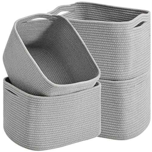 ICERZCZ Woven Cotton Rope Storage Baskets for Organizing & Shelves, Organization Bins for Dog Toys, Clothes, Books, Nursery Organizer, 15"x11"x9", Grey (4 Packs) - color: Grey