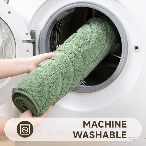 Pauwer Bathroom Rugs Sets 5 Piece, Absorbent Non Slip Bath Mat Set, Green | Machine Washable, Microfiber Plush, Quick Dry Runner, U Shaped Contour Toilet Rugs, Shower Mats and Toilet Lid Cover - color: Green