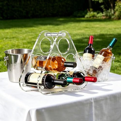 Countertop Wine Rack Acrylic for 6 Bottle Storage Tabletop Triangle Freestanding Wine Holder Organizer - Home, Kitchen, Dining Room Bar Decor