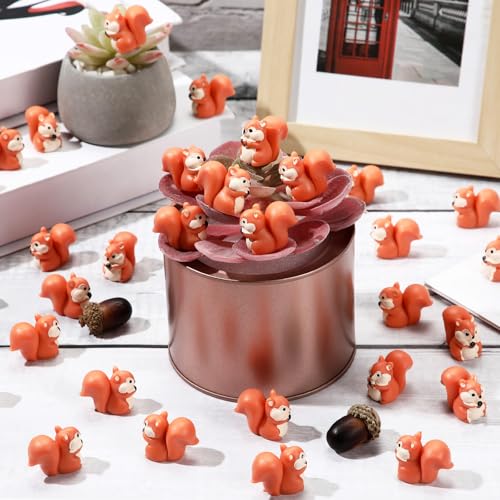 Threehoney 50 Pcs Mini Resin Animal Miniature Figurines Bulk Adorable Garden Accessories for Christmas Gifts Micro Landscape Ornaments Home Decor Bookcase Living Room Scenes Kit (Squirrel Style) - style: Squirrel Style