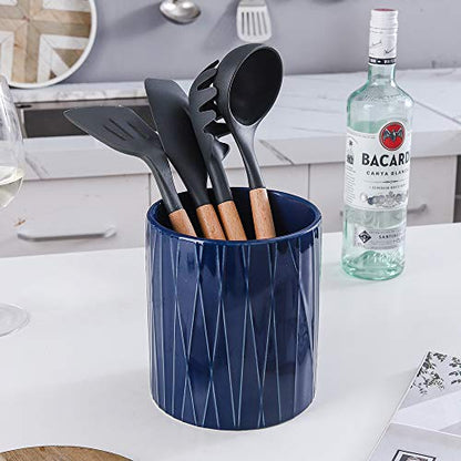 KOOV Kitchen Utensil Holder, Large Ceramic Utensil Crock, Deep and Stable, Containers for Household or Kitchen Use (Aegean) - color: Aegean