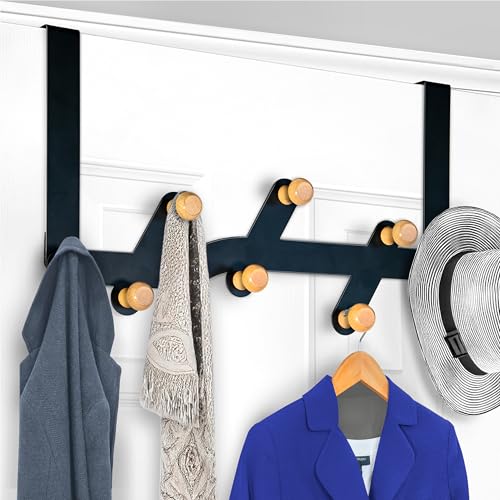 LYNK PROFESSIONAL® HOME™ Over Door Hooks Rack - 8 Hook Over Door Hanger - Over Door Towel Rack - Hanging Towels or Clothes - For Bathroom, Bedroom or Laundry Room – Lifetime Ltd. Warranty - Black/Wood - color: Black/Wood