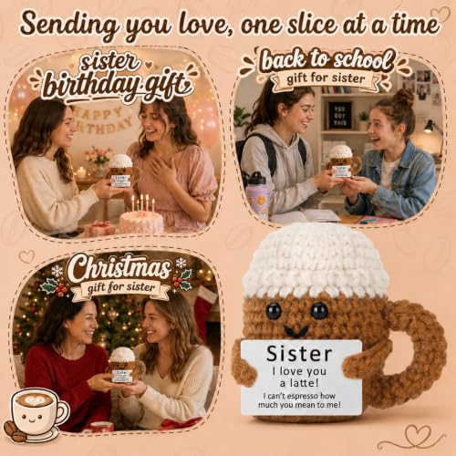 Xinezaa Sister Birthday Gifts from Sister Brother, Christmas Crochet Coffee | Cute Gifts for Sister in Law Big Little Best Sister, Funny Handmade Crochet, I Love You Christmas Back to School Gift - style: Sister
