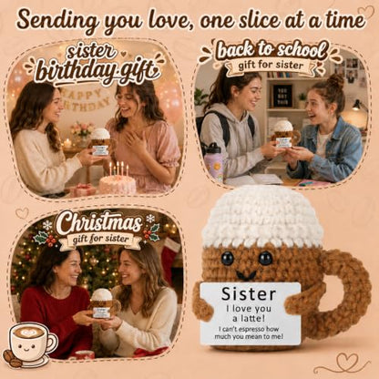 Xinezaa Sister Birthday Gifts from Sister Brother, Christmas Crochet Coffee | Cute Gifts for Sister in Law Big Little Best Sister, Funny Handmade Crochet, I Love You Christmas Back to School Gift - style: Sister