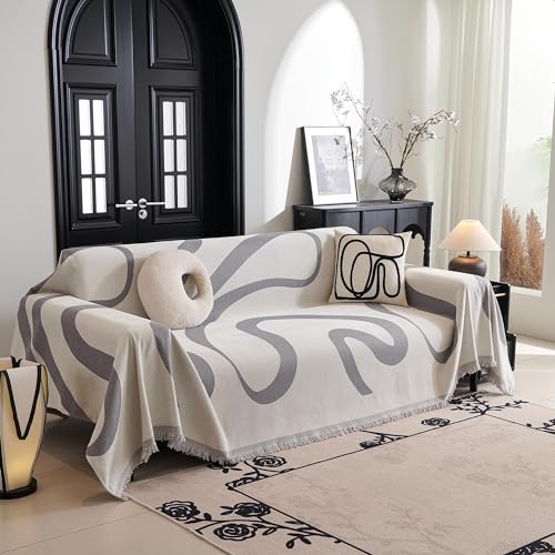 MYSKY HOME Boho Couch Cover Super Soft Couch Covers for 2-3 Cushion Couch Sofa, Modern Grey Jacquard Sofa Slipcover Loveseat Futon Cover, Couch Covers for Sectional Sofa, 71" x 118", Grey Curve - color: 1# Grey Curve, size: 71" x 118"