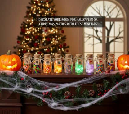 Small Glass Jars with Lids – Set of 12 Mini Glass Bottles with Corks for Halloween Decorations Fall Décor Wedding & Party Favors, Halloween DIY Crafts, Potions, Spices & Candy, 3.4 oz