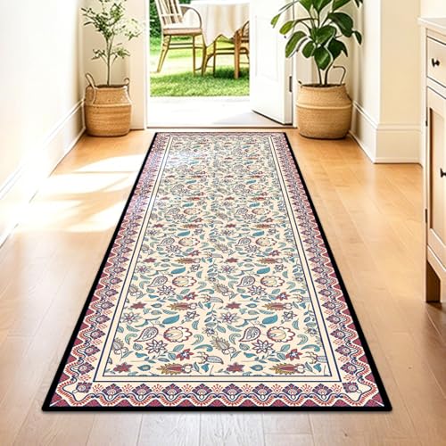 Washable Corridor Runner Rug, Non-Slip Hallway Rug with Upgrade Rubber Backing, Stain Resistant Faux Wool Distressed Carpet for Bedroom Kitchen Laundry Corridor Balcony (Leaf, 71" x 23.6") - color: Leaf, size: 1'11" x 5'11" (Runner)