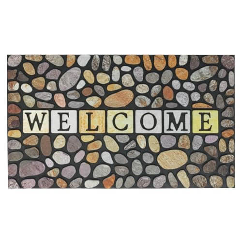 CHICHIC Front Door Mat 18"x30" Outdoors Heavy Duty Welcome Mat, Orange Gray | Non-Slip Rubber Backing Welcome Mat, Dirt Trapping, Heavy Duty, Low Profile Indoor Outdoor Entry Way Door Mat, Easy to Clean - color: Orange Gray