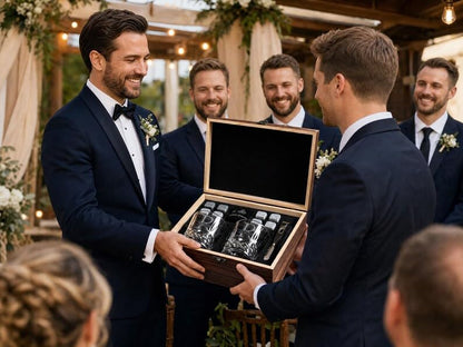 Personalized Engraved Whiskey Glass Gift Set, Custom Whiskey Stones Set with Wooden Box, Granite Chilling Rocks Tongs, Unique Gifts for Men Dad Groomsmen Birthday Father's Day