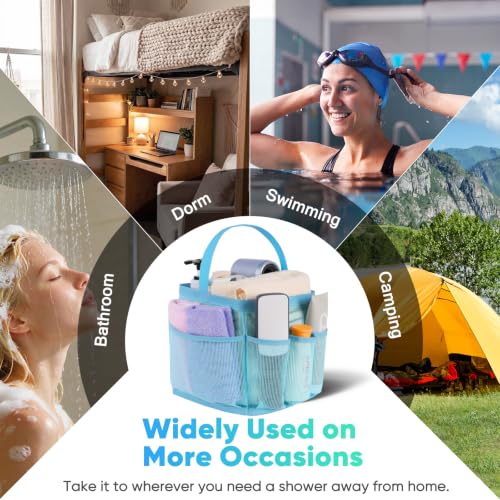 EUDELE Mesh Shower Caddy Portable, 8-Pocket Large Capacity, Quick Dry, Easy Clean, Ideal for Beach, Swimming, Gym, Travel - color: All Ice Blue