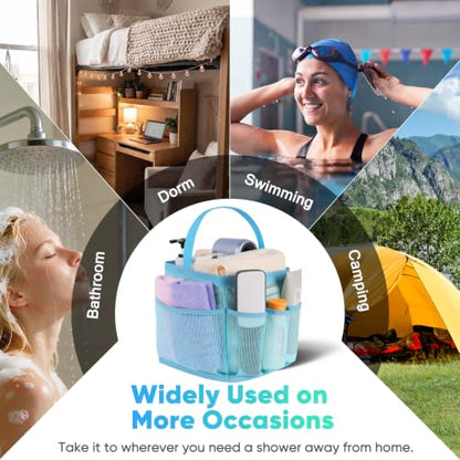 EUDELE Mesh Shower Caddy Portable, 8-Pocket Large Capacity, Quick Dry, Easy Clean, Ideal for Beach, Swimming, Gym, Travel - color: All Ice Blue