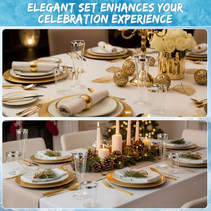 Silver Rim Party Cups Set, 48 Pack Disposable Plastic Drink Cups with Champagne Flutes, 24 Pcs 10oz Tumblers & 24 Pcs 4.5oz Toast Glasses, Cocktail Wedding Reception Party Supplies - color: Silver Rim