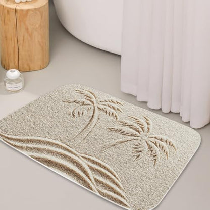 TheBlackSpot Summer Beach Palm Tree Bathroom Rugs Tropical Plant Sand Bath Mat Non Slip Bathroom Beachy Decor Mats Imitation Cashmere Door Rug with Rubber Backing Kitchen Floor Carpet 20" x 31" - size: 2'7" x 1'8" (Rectangular)