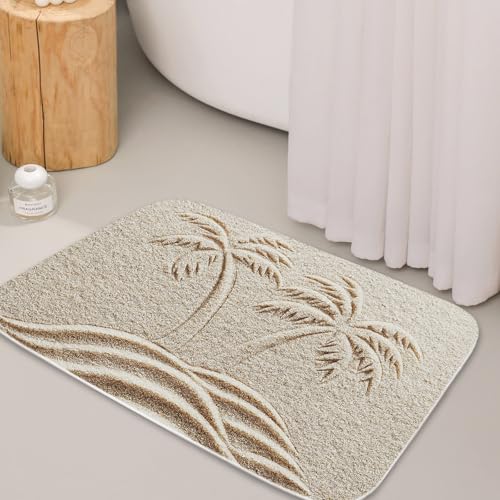 TheBlackSpot Summer Beach Palm Tree Bathroom Rugs Tropical Plant Sand Bath Mat Non Slip Bathroom Beachy Decor Mats Imitation Cashmere Door Rug with Rubber Backing Kitchen Floor Carpet 16" x 24" - size: 2' x 1'4" (Rectangular)
