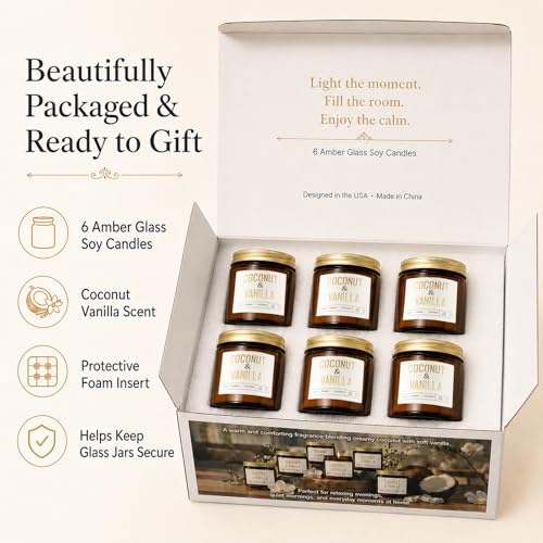 6-Pack Jar Scented Candles for Home Scented - Candles Gift Set for Women, 3.5oz Soy Wax Candles for Living Room, Bathroom, Kitchen, Housewarming Gifts & Birthday Presents - color: 6 Pack Amber(M)