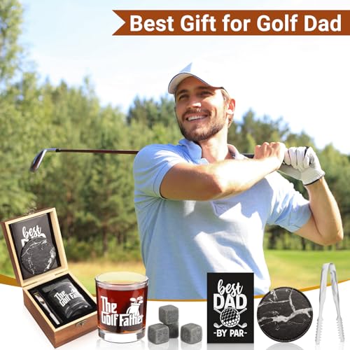 Bayelove Whiskey Glass Gifts for Golf Dad, Best Gift for Men, Gift with 12oz Whiskey Glasses, Stones, Coaster, Wooden Box for Golf-Dad - color: Golf Dad