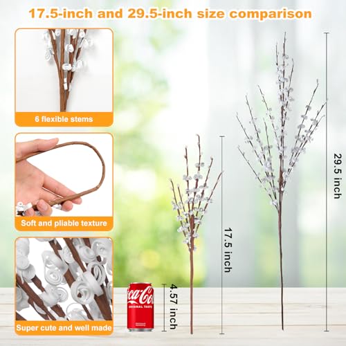 Wootkey 10Pcs 17.5'' Faux Jasmine Artificial Flowers White Flowers Tall White Floral Branches for Home Wedding Vase Filler Party DIY Decoration Halloween Decoration | Faux Jasmine Flower Bouquet Pussy Willow Branches Vase Filler Christmas Home Wedding Tab