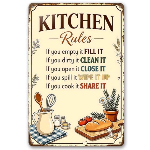 Kitchen Metal Sign, Kitchen Rules Rustic Farmhouse Decor, 8x12 | Kitchen Rules Vintage Kitchen Metal Sign, Funny Farmhouse Kitchen Wall Decor, Practical Gift for Home Cook & Family - color: Kitchen Rules