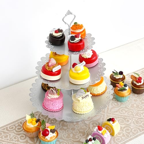 11 Pcs Silver Metal Cake Stand Set, Dessert Table Display Set for Party, Cupcake Stand and Candy Table Display Sets for Wedding, Birthday Celebration - color: Silver