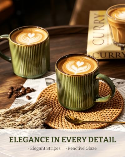 famiware Coffee Mug Set of 4, Star 12 oz Ceramic Mugs Cups Set with Handle | Stoneware Stackable Catering Cup for Coffee, Tea, Cappuccino, Latte, Microwave & Dishwasher Safe, Moss - color: Star-Moss, size: 4 Count (Pack of 1)