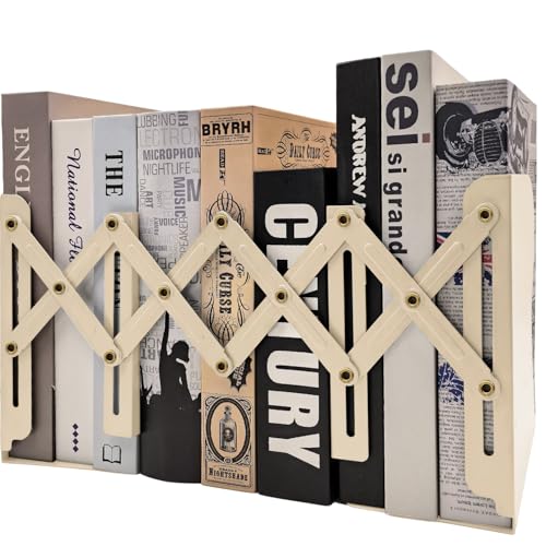 Adjustable Bookends Non Skid Decorative Bookends,Metal Bookend for Heavy Books,Bookshelf Organizer Holder for Books and Magazines for Desk(Beige) - color: Beige