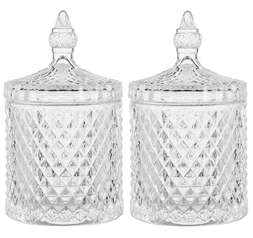 rejomiik Qtip Holder Glass Apothecary Jars with Lid Bathroom Accessories Vanity Organizers and Makeup Storage for Cotton Swabs, Makeup Sponges, Candy, Jewelry, 2 Pack Large Clear | Bathroom Canisters Storage Organizer for Cotton Swabs, Balls, Pads, Floss