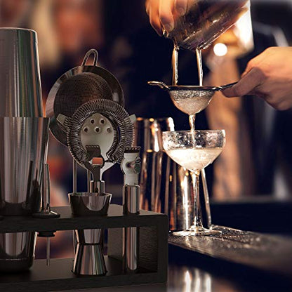 Highball & Chaser 13-Piece Gunmetal Black Stainless Steel Boston Cocktail Shaker Bar Tool Set with Mixology Bartender Kit Accessories - color: Gunmetal Black