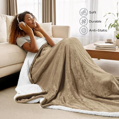 Utopia Bedding Reversible Plush Sherpa Blanket Throw Size Camel, 50x60 Inch | Soft, Warm, Fleece, Bed, Sofa, Couch, Camping, Travel, Cozy, All Season - color: Camel, size: Throw (50x60 Inch)