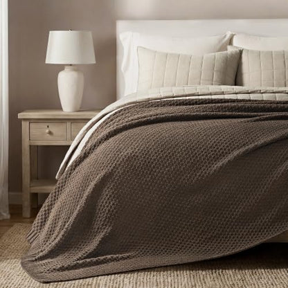 EVERGRACEHOME Chunky Chenille Knit Throw Blanket, 108x92, Cocoa Brown | Sculpted Moss Stitch, Chic Modern Farmhouse, All-Season Warmth, OEKO-TEX® Certified, Oversized King for Couch, Bed, Sofa - color: Cocoa Brown, size: 108" X 92"