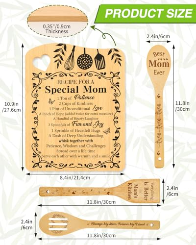 Mom Birthday Gifts, Gifts for Mom Gifts from Daughter Cutting Board | Mothers Day Christmas Gift for Mom from Daughter Son, Recipe for A Special Mom Gifts, Bamboo Cutting Board with Spoon - color: Mom