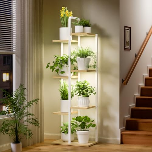 Plant Stand Indoor with Grow Lights - 50" Metal Flower Pot Stands for Multiple Plants - 7 Tiered Tall Plant Stands, Corner Plant Shelf for Living Room Home Gardening Decor (White) - color: White