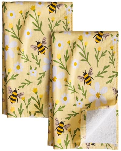 Cotton Kitchen Towels Set of 2, 16x26 Inch, Bee | Soft & Absorbent, Hanging Loop, Quick Dry Hand Towel, Cute Dish Towel, Decorative Terry Cloth Tea Towel, Housewarming Gift - color: Bee