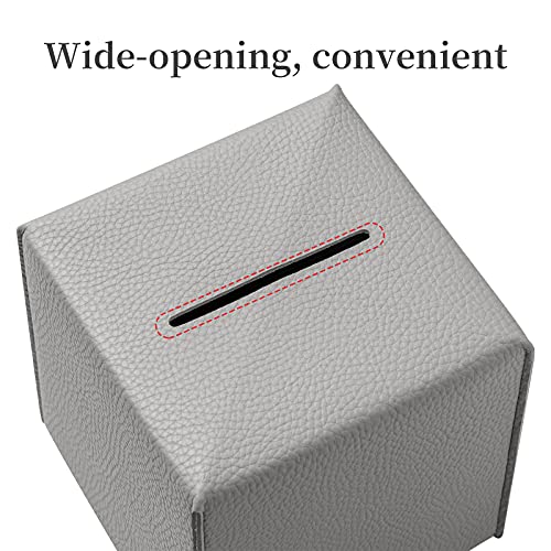 REGELETO Square Tissue Box Cover, Pu Leather Tissue Box Holder with Bottom Belt Modern Stylish Tissue Box Organizer for Bathroom, Bedroom, Hotel, Office Desk 5"X5"X5"-Grey - color: Single Grey