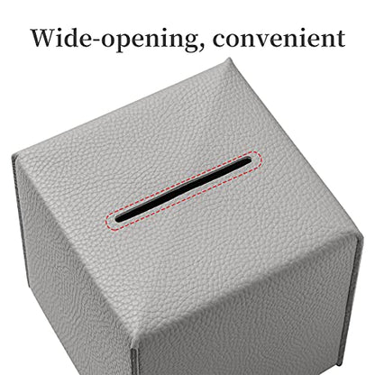 REGELETO Square Tissue Box Cover, Pu Leather Tissue Box Holder with Bottom Belt Modern Stylish Tissue Box Organizer for Bathroom, Bedroom, Hotel, Office Desk 5"X5"X5"-Grey - color: Single Grey