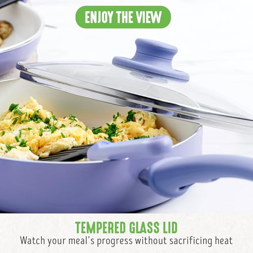 GreenLife 16 Piece Ceramic Nonstick Pots & Pans Cookware Set, Periwinkle | PFAS-Free Nonstick Coating, Stockpot, Frying Pans, Saucepans, Sauté Pan, Stay-Cool Handles, Dishwasher & Oven Safe up to 350F - color: Periwinkle, style: Soft Grip