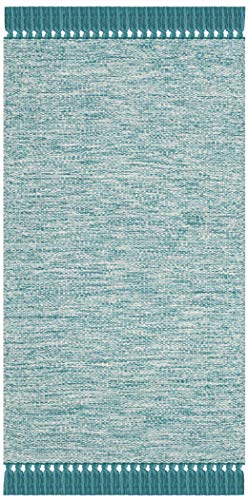 SAFAVIEH Montauk Collection Accent Rug - 2'3" x 3'9", Turquoise, Handmade Tassel Cotton, Ideal for High Traffic Areas in Entryway, Living Room, Bedroom (MTK610E) - color: Turquoise, size: 2'3" x 3'9" (Rectangular)