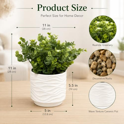 Artificial Eucalyptus Plant, 11" Faux Greenery in Ceramic Pot | Realistic leaves, ceramic pot, for shelf, desk, bathroom, office, bedroom, and living room decor