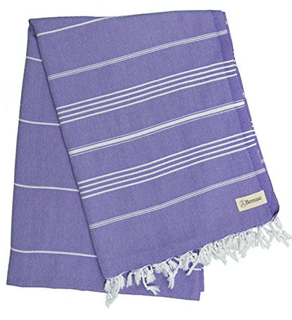 Bersuse Towels Anatolia XL Beach Blanket Throw Blanket Turkish Towel 100% Cotton Extra-Large Quick-Dry Lightweight Premium Peshtemal Towel - 61x82 Inches, Dark Purple - color: Dark Purple