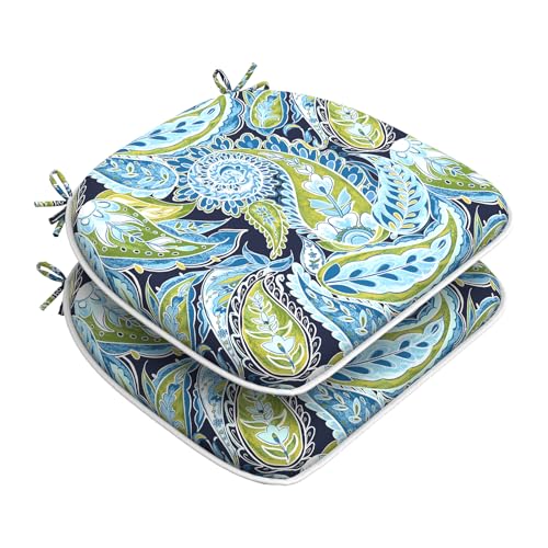 DYTXIII Set of 2 Outdoor Chair Cushions with Ties,Water Repellent Patio Chair Pads 17"x 16" for Outdoor Furniture,Round Corner Seat Cushions for Garden Yard Kitchen Paisley Lapis Green - color: Paisley Lapis Green, size: Pack of 2
