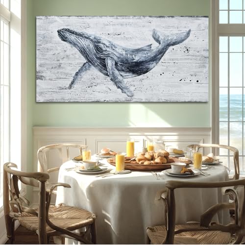 ZUNARE Modern Whale Canvas Wall Art Blue Ocean for Living Room 24x48 Inch - color: Blue, size: 48"L x 24"W