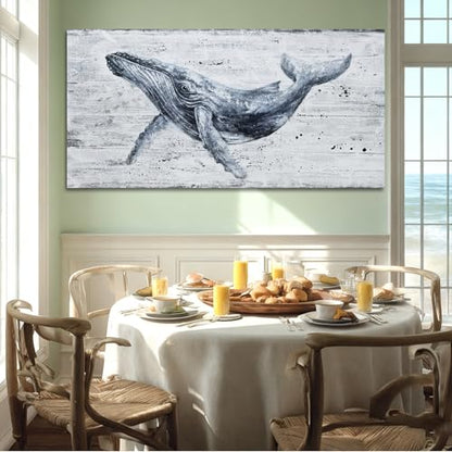 ZUNARE Modern Whale Canvas Wall Art Blue Ocean for Living Room 24x48 Inch - color: Blue, size: 48"L x 24"W
